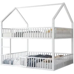 Oxeza Etagenbett 140/200 cm Weiß mit Treppe und kleiner Tür , Metall , Mode , Rechteckig , 140x200 cm , Babymöbel & Kindermöbel, Kinderzimmer & Jugendzimmer, Stockbetten
