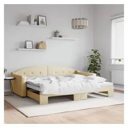 vidaXL Bett, Tagesbett Ausziehbar Creme 90x200 cm Stoff