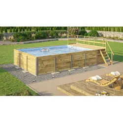Weka Massivholzpool 595 Gr. 2 - 45 mm - 636 x 400 cm Poolfolie: Mosaik blau