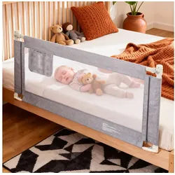 Huracan Bettschutzgitter Bettgitter Baby 150/180/200cm, Höhenverstellbarer (Rausfallschutz Bett für Boxspringbett, Elternbett, vertikales Heben, Bettschutzgitter für Babys Kinder), Klappbar Kinderbettgitter mit Befestigungsband