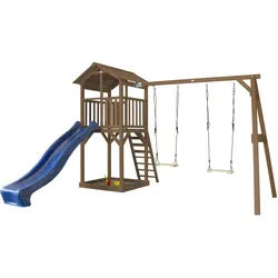 Ambia Garden Axi Beach Tower Double Swing , Blau, Braun , Holz , Zeder , 349x242x357 cm , Fsc, EN 71 , Freizeit & Co, Gartenspielzeug, Spieltürme