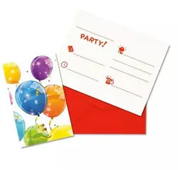 Glänzende Luftballon-Muster Party-Einladungspaket - 6er Set - auf Ungarisch