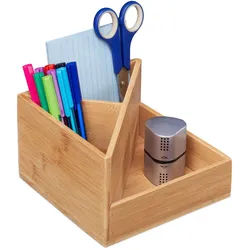 Relaxdays Stiftehalter , Hellbraun , Holz, Holzwerkstoff , 16.5x10.5x16.5 cm , Büromöbel, Schreibtische