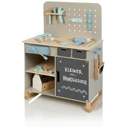 Musterkind Kinderwerkbank , Grau, Naturfarben , Holz, Holzwerkstoff , 42x90x66 cm , EN 71, Ce , Spielzeug, Holzspielzeug