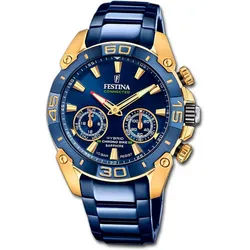 Festina Quarzuhr Festina Herrenuhr Chrono Bike, (Analoguhr), Herrenuhr Edelstahlarmband blau, rund, extra groß (ca. 46mm) blau