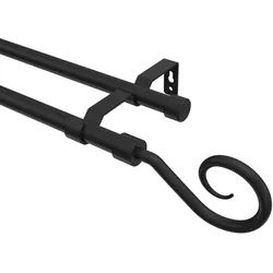 GARDINENSTANGE Olymp Allegra 240 cm (geteilt in 2 x 120 cm), 2-läufig (ohne Ringe), 16 mm Ø Schwarz