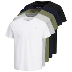 T-Shirt JACK & JONES "T-Shirt JORJXJ 5er Pack", Herren, Gr. M, bunt (weiß, grau, grün, blau, schwarz), Obermaterial: 100% Baumwolle CO., Shirts T-Shirt