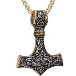 LuxusKollektion Kette mit Anhänger Wikinger Thors Hammer Halskette Edelstahl Runen Geschenk Männer 70cm