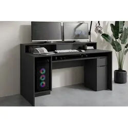 Raumhirsch Furniture Schreibtisch Arbeitstisch, Computertisch, funktional Bürotisch (Maße: 160 x 70 x 91,5 cm (Schublade, Schrankfach, Klappe), offene Fächer, viel Stauraum, modernes Design grau 160 cm x 92 cm x 70 cm