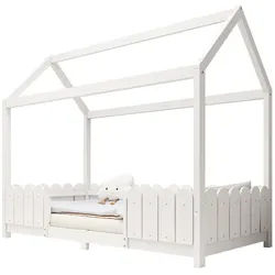Okwish Hausbett 90/200 cm Weiß mit Rausfallschutz und Lattenrost , Holz , 90x200 cm , Babymöbel & Kindermöbel, Kinderzimmer & Jugendzimmer, Kinderbetten, Spielbetten