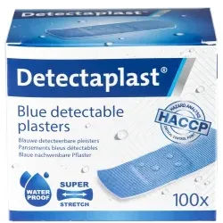 Detectaplast Premium Pflaster, detektierbar und elastisch, HACCP-konforme Wundpflaster für die Anwendung in der Lebensmittelindustrie, Maße 25 x 72 mm, 100 Stück
