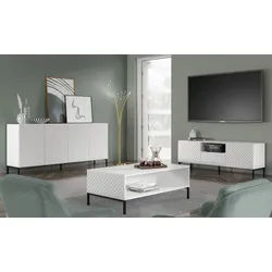 Raumhirsch Furniture Kommode Sideboard, Lowboard, Wohnmöbel mit Türen (Maße 200 x 42 x 87 (H) cm, 4 Türen), Push to Open System, stilvolles gestell, moderne optik schwarz|weiß