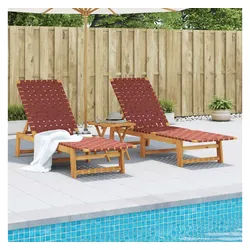 vidaXL Gartenliege, Sonnenliegen 2 Stk. mit Tisch Rot Massivholz Akazie