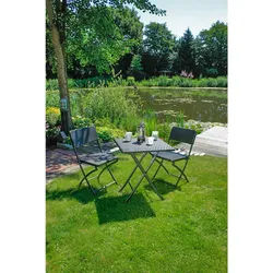 Gardenson Balkonset , Schwarz , Metall, Kunststoff , 3-teilig , X-Form , 62x74x62 cm , Tisch klappbar, regenabweisend, UV-beständig, wetterfest, Stuhl klappbar, platzsparend verstaubar , Gartenmöbel, Gartengarnituren, Balkonmöbel-Sets
