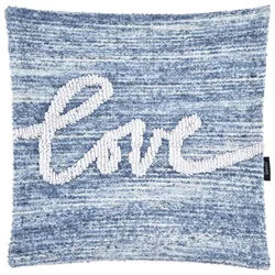 Novel Kissenhülle , Blau, Creme , Textil , Schriftzug , rechteckig , 45x45 cm , Heimtextilien, Bezüge, Kissenbezüge