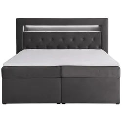AN FURNITURE STORE Boxbett LUI GOLD mit Matratze (20 cm hoch) Topper, Bettkasten und LED Licht, Boxspringbett, Stauraum, Bettkasten, Polsterbett schwarz
