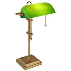 GLOBO LIGHTING Schreibtischlampe, Leuchtmittel nicht inklusive, Bankerlampe Tischlampe altmessing Tischleuchte grün Glas Leselampe grün