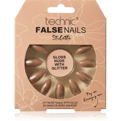 Technic Cosmetics False Nails Stiletto künstliche Fingernägel Gloss Nude with Glitter 24 St.