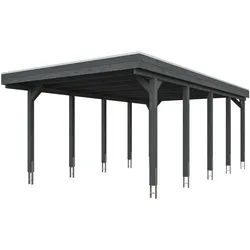 Skan Holz Friesland - Flachdach Einzelcarport Profil - Breite 397 cm Nadelholz Gr. 2 - 397 x 708 cm Aluminium Dachplatten mit Trapezprofil (unbehandelt) schiefergrau Holzcarport
