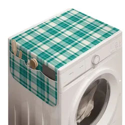 Abakuhaus Badorganizer Anti-Rutsch-Stoffabdeckung für Waschmaschine und Trockner, Teal Streifen Plaid Inspired-Layout