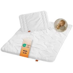 sleepling Kinderbettdecke + Microfaserkissen Babybetten Set, Bettdecke 100 x 135 cm und Kopfkissen 40 x 60 cm, Füllung: Kunstfaser, Bezug: 100% Polyester (Mikrofaser), hergestellt in der EU weiß