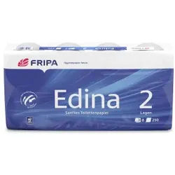 Fripa Edina Toilettenpapier, 2-lagig, Aus 100% chlorfrei gebleichtem Zellstoff, hochweiß, 1 Paket = 8 Packungen à 8 x 250 Blatt
