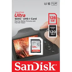 Sandisk SDXC-Card 128GB, Ultra, Class 10, UHS-I (R) 120MB/s, Retail-Blister