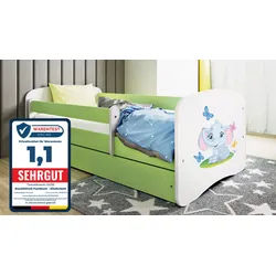 Raumhirsch Furniture Kinderbett 70x140, 80x160, 80x180 cm - Komplettset mit Matratze & Schublade (Bett für Mädchen, Einzelbett Kinder 2–12, mit Rausfallschutz & Lattenrost), verschiedene Farben & Designs grün