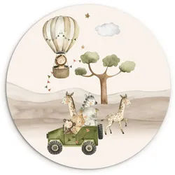MuchoWow Wandbild Wilde Tiere - Safari - Aquarell - Heißluftballon 90x90 cm , Beige , Kunststoff , Rund , 90x90 cm , einfache und schnelle Anbringung , Bilder & Rahmen, Bilderrahmen, Bilderrahmen & Fotorahmen