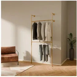 pamo. design Kleiderständer KIM DOUBLE Industrial Kleiderstange zur Wandmontage, (Set, 1), Offener Kleiderschrank / Garderobe aus goldenen Wasserrohren goldfarben 105 cm x 222 cm x 32 cm