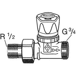 Vorlauf-Regulierventil DN 15 mit Thermostat Oberteil, Anschl. RP 1/2 Verschraubung m. Handregulierkappe