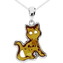 OSTSEE-SCHMUCK Kette mit Anhänger Ostsee-Schmuck Kette mit Anhänger Katze Kette mit Anhänger Katze (2-tlg) silberfarben 42 cm
