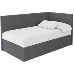 Altdecor Einzelbett Jugendbett mit Bettkasten Links, ohne Matratze - Lovy 100x200 Dunkelgrau , Graphitfarben , Textil , Ottomane links,L-Form , 100x200 cm , Babymöbel & Kindermöbel, Kinderzimmer & Jugendzimmer, Kinderbetten, Kinderbetten & Jugendbetten