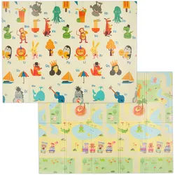 Relaxdays Spielmatte , Multicolor , Textil , Tiere , Rechteckig , 200x150 cm , beidseitig verwendbar , Teppiche und Böden, Teppiche, Kinderteppiche