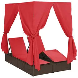 vidaXL Gartenliege Doppelte Sonnenliege Rot 205 x 129 x 200 cm Poly-Rattan, 1 St.