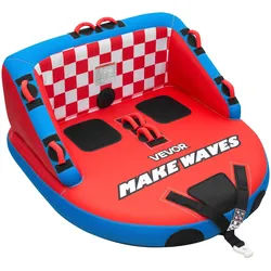 VEVOR Towable Tube für Boote, Wassersport-Schleppreifen für 2 Personen, bis 154 kg Tragfähigkeit, mit 2 Zugpunkten, Nylonhülle, Gepolsterten Griffen und Sicherheitsventil, für Seen, Flüsse, Rot