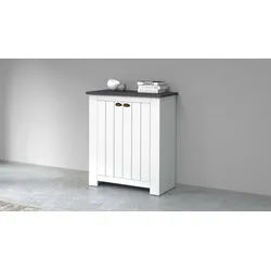 Home affaire Schuhschrank FIGO, Made in Italy – Schuhkommode,Schuhregal für ca. 20 Paar Schuhe (1-St) 4-Türig, Siebdruck-dekorative Fräsungen, 10 Fächer, Breite 84 cm weiß