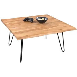 SAM® Couchtisch Noah, massives Akazienholz, natürliche Baumkante, Metallgestell Hairpin-Form beige 90 cm x 43 cm x 90 cm