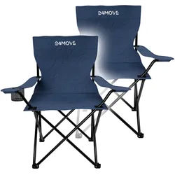 24MOVE® Campingstuhl Faltstuhl 2er Set, blau, mit Getränkehalter und Tragetasche Outdoor, faltbar max. 100kg, Angerstuhl, Klappstuhl