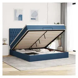 vidaXL Bett, Ottoman-Bett mit Matratze Blau 160x200 cm Stoff