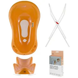 Hylat Baby Babybadewanne Hylat Baby Badewanne Set - für Neugeborene und Babys – Motiv Fox, (4-teiliges SET, 4-tlg), Babywanne, Sitz, Ständer, Abfluss – Orange