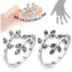 Order & Smile Schmuck Fingerring Midi Ring / Fingerspitzenring „Zirkonia Blätter“ verstellbar schwarz