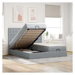 vidaXL Bett, Ottoman-Bett mit Matratzen Hellgrau 200x200 cm Stoff