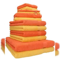Betz 12-tlg. Handtuch-Set PREMIUM 100% Baumwolle 2 Duschtücher 4 Handtücher 2 Gästetücher 2 Seiftücher 2 Waschhandschuhe honiggelb/blutorange