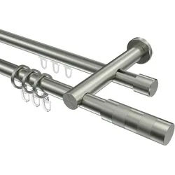 GARDINENSTANGE RUNDROHR-INNENLAUF Platon Mavell 100 cm, 2-läufig, 20 mm Ø Edelstahl-Optik