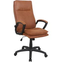 Mid.you Chefsessel , Braun , Kunststoff, Textil , Drehkreuz , 61x110-120x70 cm , Wippmechanik mit Härtegradeinstellung, Sitzfläche 360° drehbar, inklusive Armlehnen , Büromöbel, Bürostühle, Chefsessel