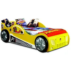 JVmoebel Kinderbett Rennwagen-Bett für Kinderzimmer - Gelbes Autobett mit Matratze, Made in Europa gelb