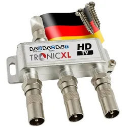 TronicXL SAT-Verteiler 3fach Verteiler Sat TV Kabel Antennenverteiler Kabelfernsehen Splitter, Eingang: F-Kupplung, Ausgang: F-Kupplungen