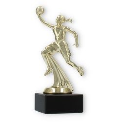 Pokal Kunststofffigur Basketballspielerin gold auf schwarzem Marmorsockel 17,5cm