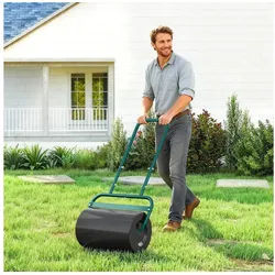 Outsunny Rasenwalze befüllbar mit Wasser oder Sand, mit U-Griff, 38 Liter Füllvolumen, 50 cm, Handwalze, 2-tlg., Gartenwalze,für Garten Rasen, Dunkelgrün grün